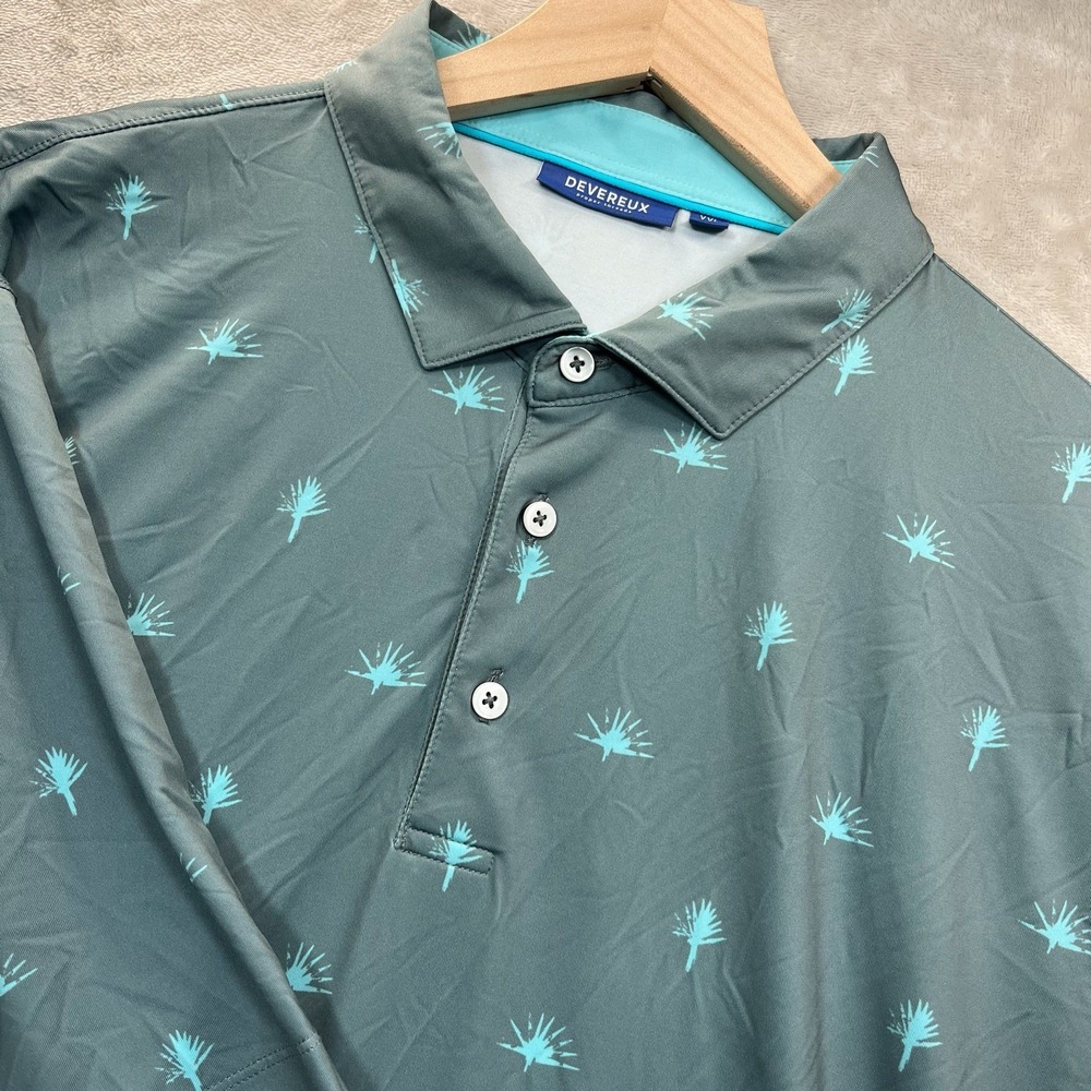 Devereux Shirt‎ Mens Size 2XL Teal Green Geometric Golf Polo Polyester